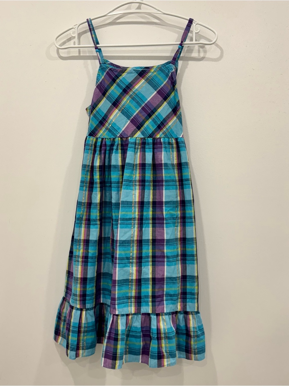 Nevada Girls Plaid Spaghetti-Strap Dress in Turquoise, Purple & Teal